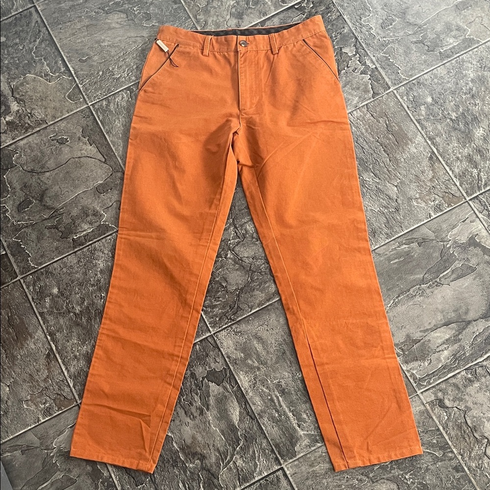 BURBERRY Men's Burnt Orange Chinos w Branded Buttons Preppy Luxury Coastal